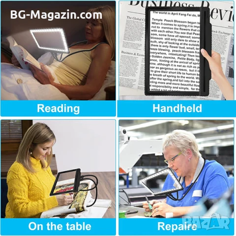 Увеличителна лупа за шиене на гоблени за врата четене книги A4 бродерия с LED осветление шиене , снимка 12 - Други инструменти - 50919457