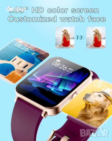 Смарт часовник ZOSKVEE, 1,69 инчов HD сензорен екран, лилав, снимка 4 - Смарт гривни - 42825575