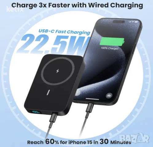 Магнитна захранваща банка за MagSafe, 10800 mAh,Безжична Power Bank, снимка 4 - Външни батерии - 48500409