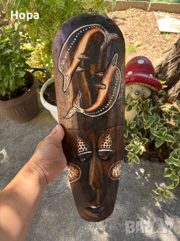 Маска за стена от дърво 50см., снимка 3 - Пана - 51573881