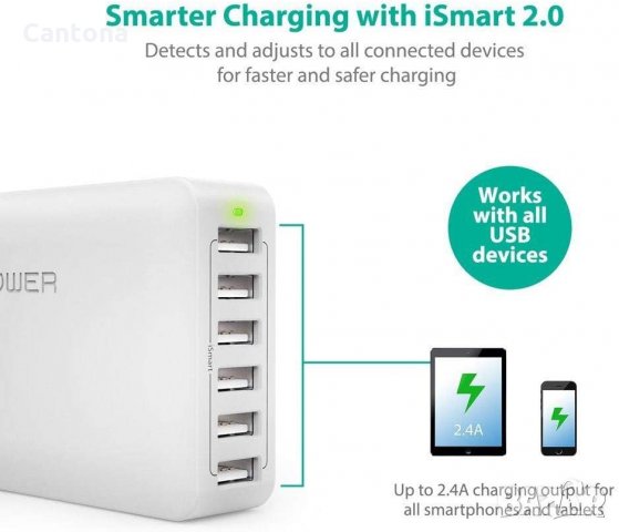 RAVPower 60W 6-портова настолна зарядна станция за зареждане с iSmart, снимка 2 - Оригинални зарядни - 34146996
