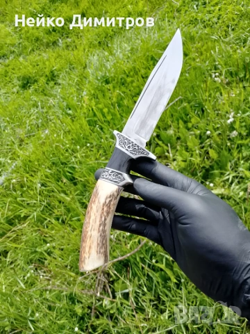 Ловен нож с кожена кания  ръчна изработка , снимка 2 - Ножове - 54219441