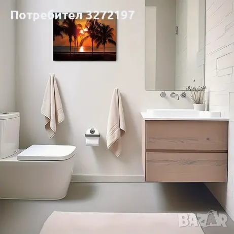 Картина на платно с дървена рамка-Залез слънце над океана, палми, снимка 6 - Картини - 49181893