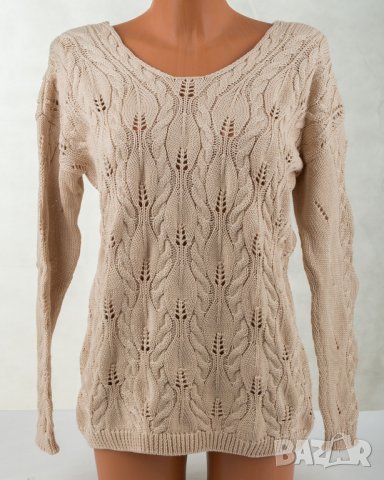 Бежов дамски ажурен пуловер с памук марка MKM Knitwear, снимка 2 - Блузи с дълъг ръкав и пуловери - 31410492