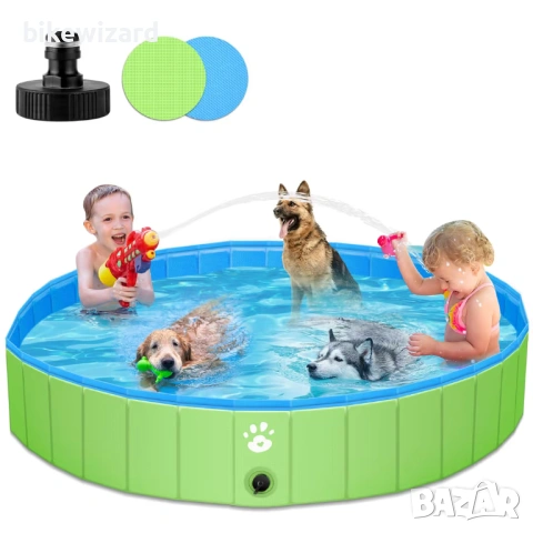 Сгъваем басейн от PVC, голям, неплъзгащ се, зелен, 120 x 30 см НОВ