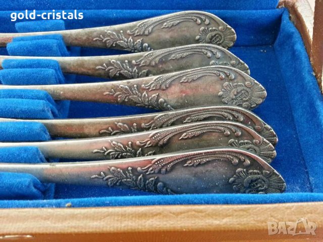 Руски посребрени лъжици в кутия, снимка 4 - Антикварни и старинни предмети - 30635067