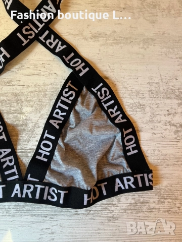 Нов комплект в сив цвят с черни еластични ленти с надпис hot artist, снимка 3 - Бельо - 52236315