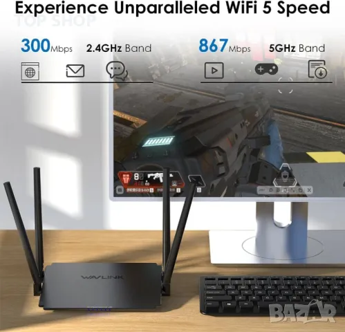 WAVLINK 1200Mbps WiFi 5 рутер, (867 Mbps/5 GHz + 300 Mbps/2,4 GHz), снимка 3 - Рутери - 49627344