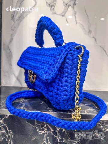 Дамска ръчно плетена модерна синя чанта, снимка 3 - Чанти - 40828980