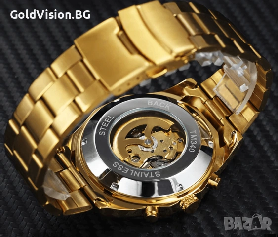 Автоматичен мъжки часовник Winner Skull GOLD, снимка 3 - Мъжки - 54248064
