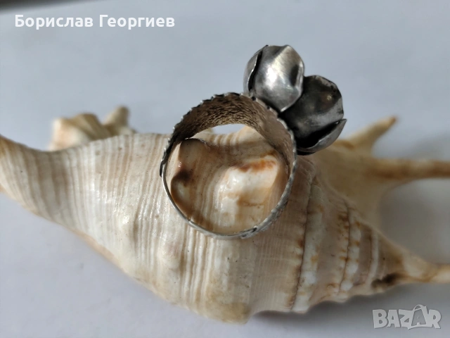 Стар сребърен пръстен цвете, снимка 3 - Пръстени - 53944969