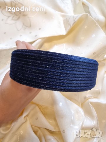 Широка диадема от плат плюш в тъмно син цвят , снимка 1 - Аксесоари за коса - 39090040