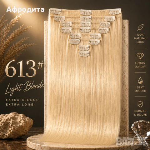 ✨ 100% ЕСТЕСТВЕНА СЛАВЯНСКА REMY КОСА С КЛИПСИ – ГОТОВА ЗА ПОСТАВЯНЕ ✨, снимка 2 - Аксесоари за коса - 54359208