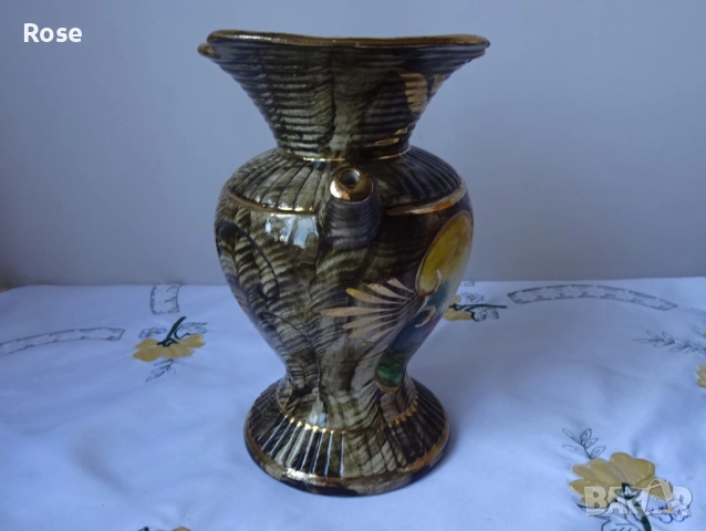 Винтидж керамична ваза, ръчно рисувана от H. Bequet Quaregnon, снимка 7 - Вази - 52650228