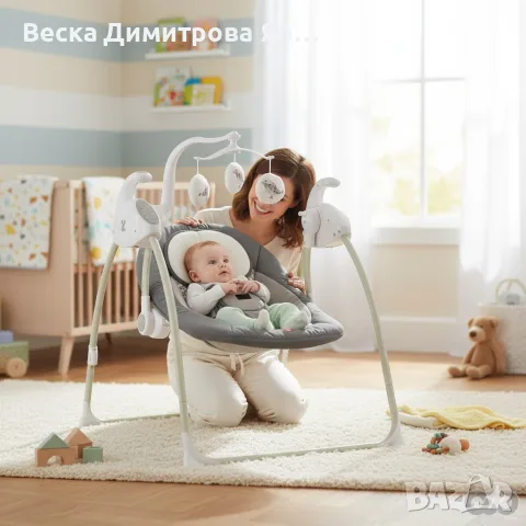 Електрическа люлка за бебе Zizito Hana - цвят мента, снимка 4 - Детски люлки - 55996752