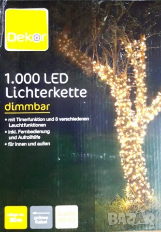 1000 LED светлинни вериги Dekor, 30м, За вътре и вън, Таймер, Дистанционно управление, 8 функции, снимка 2 - Лед осветление - 32047642