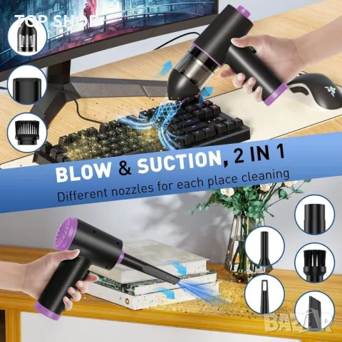 Електрически прахосмукачка и прахосмукачка Kingcenton 2-в-1, 3-скоростен комплект за почистване на к, снимка 5 - Прахосмукачки - 48818891