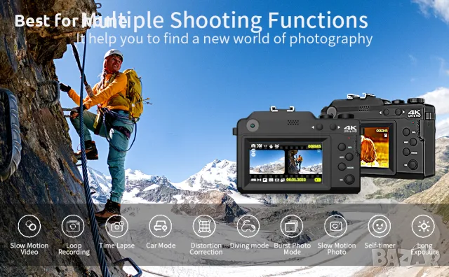 Цифрова фотокамера TEKXDD, 4K Vlog камера+ 64 GB SD карта, снимка 14 - Фотоапарати - 47727920