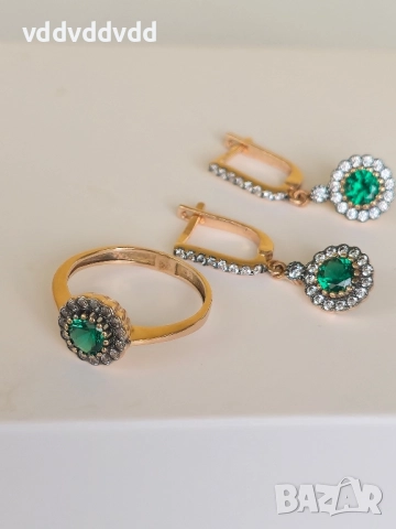 Златен пръстен и златни обеци 14 карата 585, снимка 9 - Колиета, медальони, синджири - 51810036