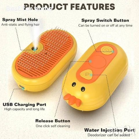 L&W BROS 3 в 1 акумулаторен масажен гребен за котки с пара, снимка 6 - За котки - 51594709