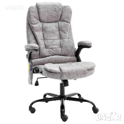 vidaXL Масажен офис стол, светлосив, изкуствена велурена кожа
