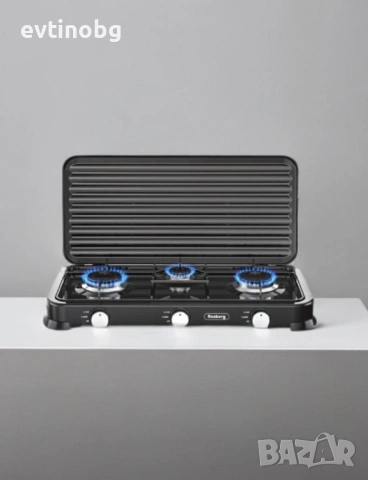 Троен газов котлон газов с капак Rosberg, 30mbar 2x2.2kWh+1x1kWh, снимка 4 - Газови котлони - 54100749