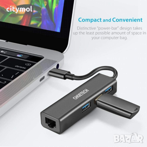 USB-C to Ethernet Adapter, CHOETECH 3 x USB C Thunderbolt to RJ45 Gigabit Ethernet LAN, снимка 2 - Мрежови адаптери - 44712417