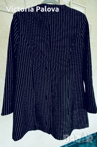 Модерно удължено сако без ревер KUSI COLLECTION с фини блестящи райета, снимка 14 - Сака - 53194455