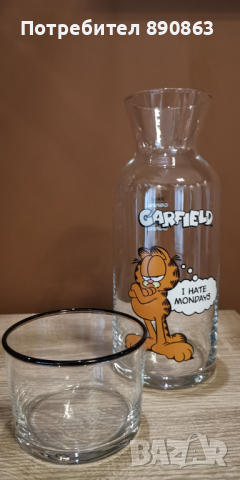 Гарафа с чаша с котарака Гарфилд, снимка 2 - Чаши - 44573002