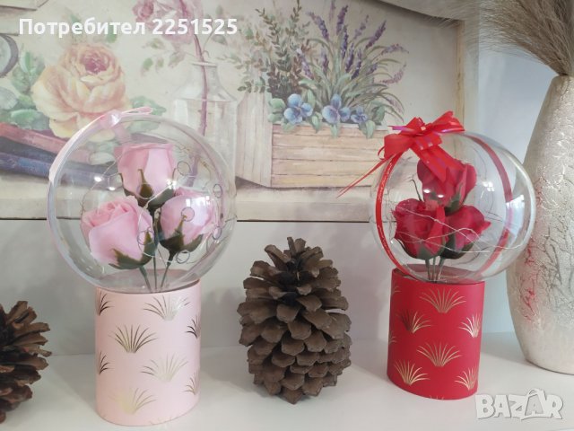 Вечна роза,цвете,красив букет в сфера с лед осветление! 8 март Подарък за жена,момиче!, снимка 1 - Декорация за дома - 39820977
