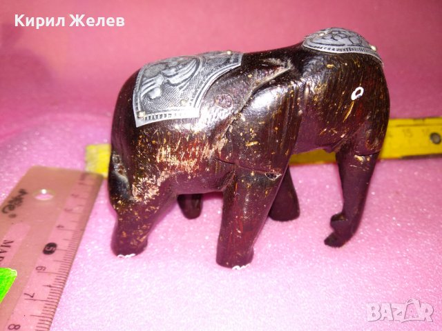 ДЪРВЕНА КОЛЕКЦИОНЕРСКА ФИГУРКА СЛОНЧЕ РЪЧНА ИЗРАБОТКА с ОРНАМЕНТИРАН МЕТАЛЕН ОБКОВ 42910, снимка 3 - Статуетки - 44312521