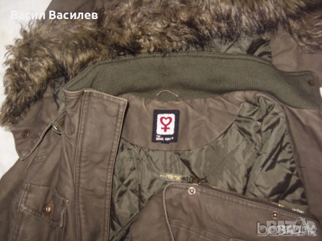Cool Cat дамско зимно палто милитъри зелено с качулка бродерия 100% памук, снимка 6 - Палта, манта - 51932394
