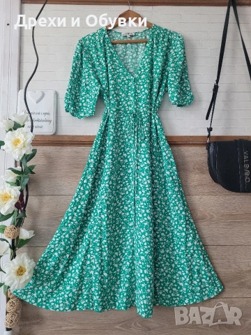 Лятна рокля зелена на цветя , снимка 2 - Рокли - 46907496