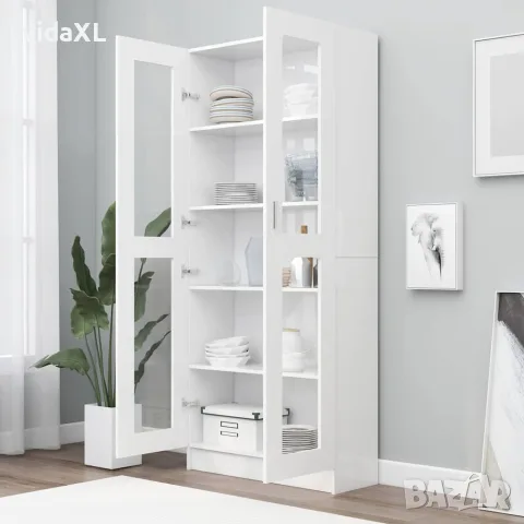 vidaXL Шкаф витрина, бял, 82,5x30,5x185 см, инженерно дърво, снимка 3 - Секции и витрини - 56147843