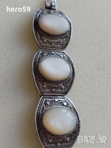 Прекрасна сребърна филигранна гривна с камъни от седеф,сребро 925-sterling, снимка 3 - Гривни - 47999153