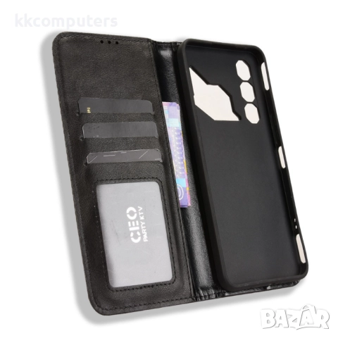 Кожен калъф с портфейл за ZTE nubia Neo 3 GT 5G | Ретро дизайн с магнит | Вкл. Протектор | Цвят: Чер, снимка 9 - Калъфи, кейсове - 52246688