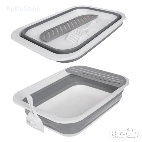 Котешка тоалетна – сгъваема, с лопатка, практична и удобна, снимка 2 - За котки - 53355912