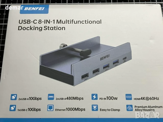 BENFEI 8-в-1 USB C хъб със сигурна скоба – 4K/60Hz HDMI, 2 x USB-A 3.2, снимка 9 - Кабели и адаптери - 51171175