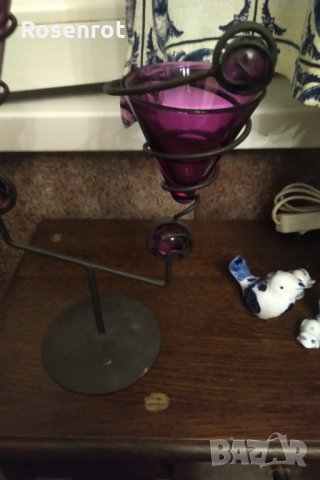 намален Свещник желязо и цветно стъкло , снимка 4 - Декорация за дома - 30777915