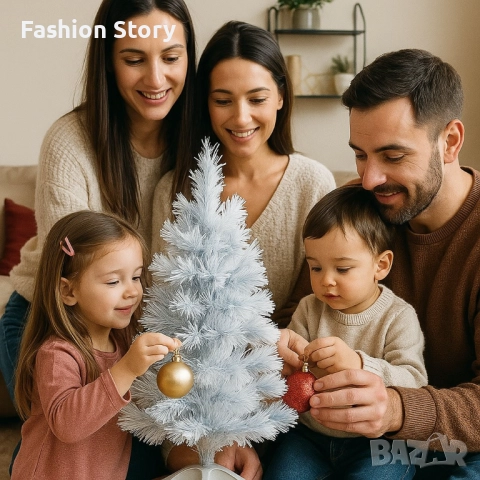 Елегантна елха в бял и син цвят 60 см – Стилна празнична декорация, снимка 2 - Декорация за дома - 52452225