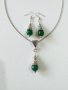 Красив комплект бижута обици и колие с камъни зелен кварц и орнаменти в цвят Сребро стил Антик , снимка 4