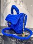 Дамска ръчно плетена модерна синя чанта, снимка 3