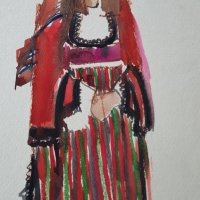 Калина Тасева Родопска носия Смолян акварел, снимка 3 - Картини - 38540591