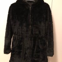 Черно плюшено палто с качулка Only, размер М, снимка 6 - Палта, манта - 44254949