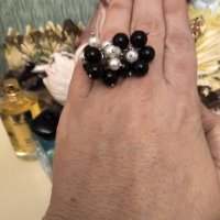 Авторски сребърен пръстен с оникс и перли , снимка 3 - Пръстени - 36886872