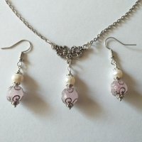 Прелестно нежен комплект с истински перли и камъни Розов кварц - камъкът на Любовта !, снимка 7 - Бижутерийни комплекти - 31998356