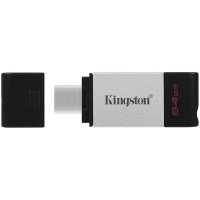 USB Флаш Памет 64GB USB Type C 3.2 Kingston DT80/64GB, Gen 1, Черна, снимка 1 - USB Flash памети - 30729838