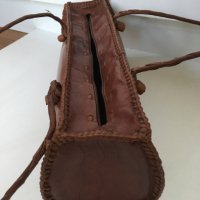 Винтидж френска чанта от 60-те естествена кожа цвят коняк, снимка 5 - Чанти - 29939273