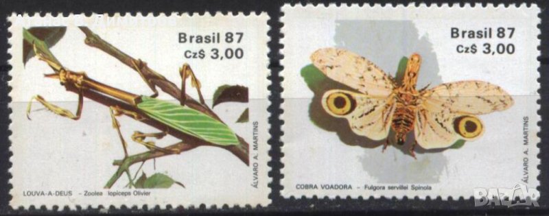 Чисти марки Фауна Насекоми Пеперуда Богомолка 1987 Бразилия, снимка 1