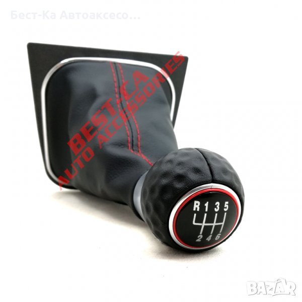 Топка скоростен лост с маншон червен шев Volkswagen Golf MK5,MK6, Jetta, EOS 6 скорости, снимка 1